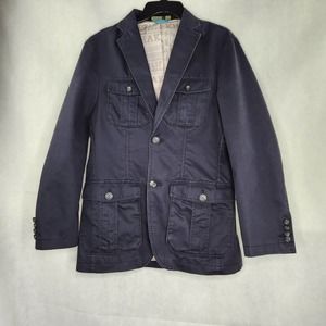 Life Khaki Jacket Mens Size S Cargo Pockets Sport Coat Buttoned Field Navy